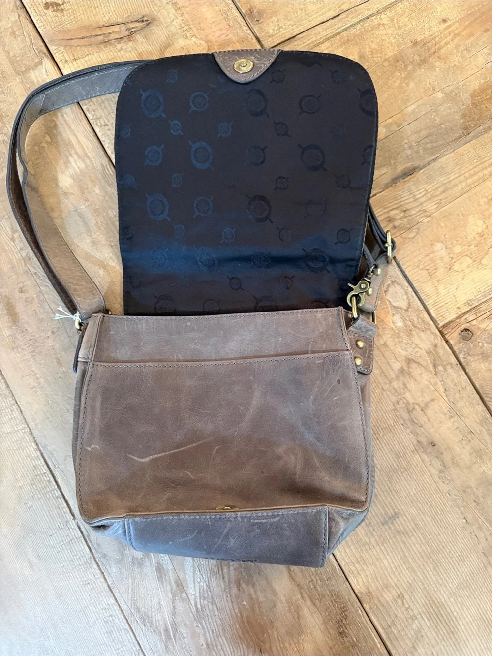 Born Brown Leather Hobo Crossbody with Brass Buckle